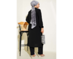 Black Two Piece Set With Ruffled Front And Silver Stone Detail - Image 