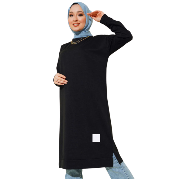 Regular Fit Black Long Basic Tunic