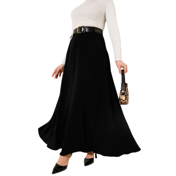Black Elegant Belted Skirt