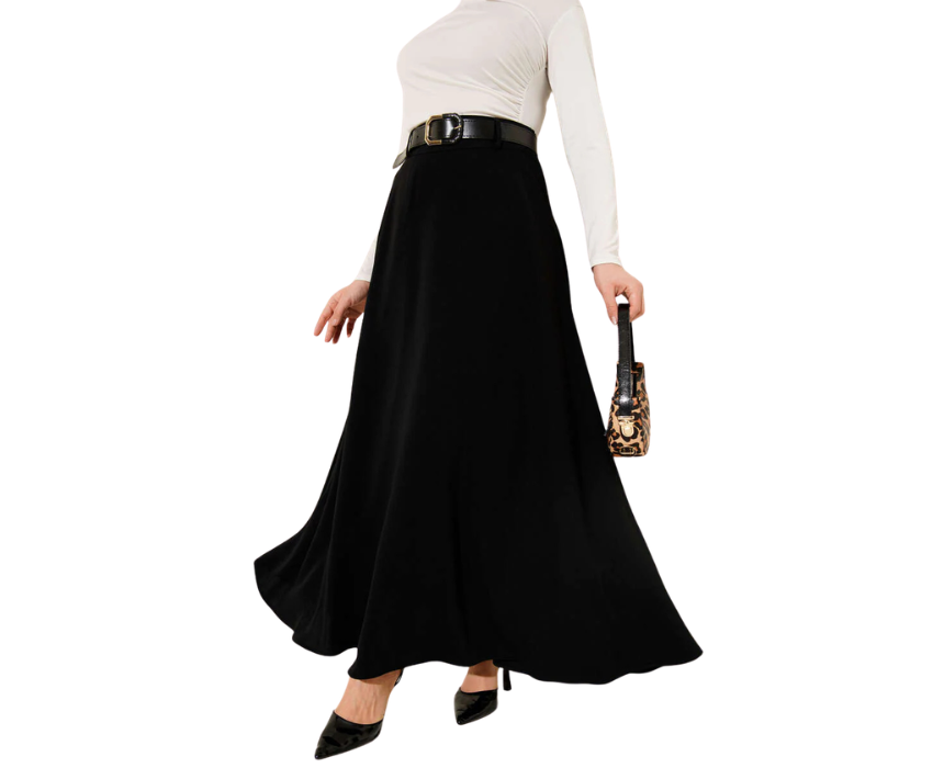 16 Black Elegant Belted Skirt - Image 1