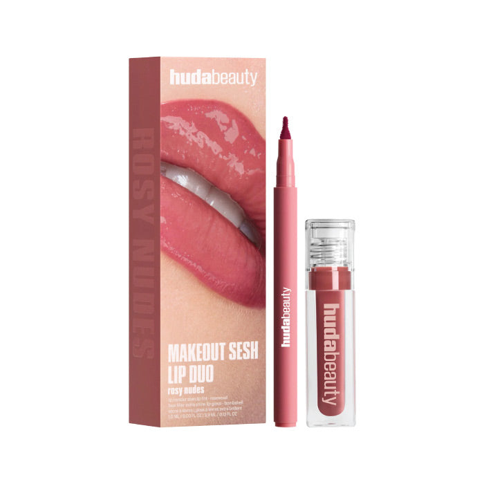 1763128736Rosy-bombshell HUDA BEAUTY MAKEOUT SESH LIP DUO KIT (rosewood + bombshell lip gloss) rosy nude