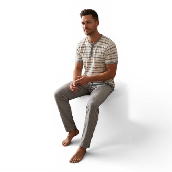 Short Sleeve Pyjama Trouser Set Greige