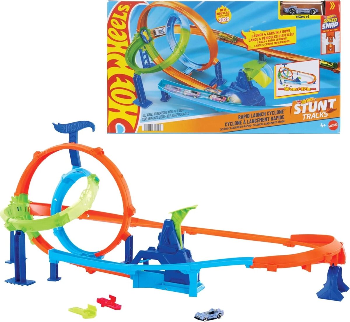 Toy Car Track Set, Stunt Tracks Rapid Cyclone Playset with 1:64 Scale Die-Cast Vehicle