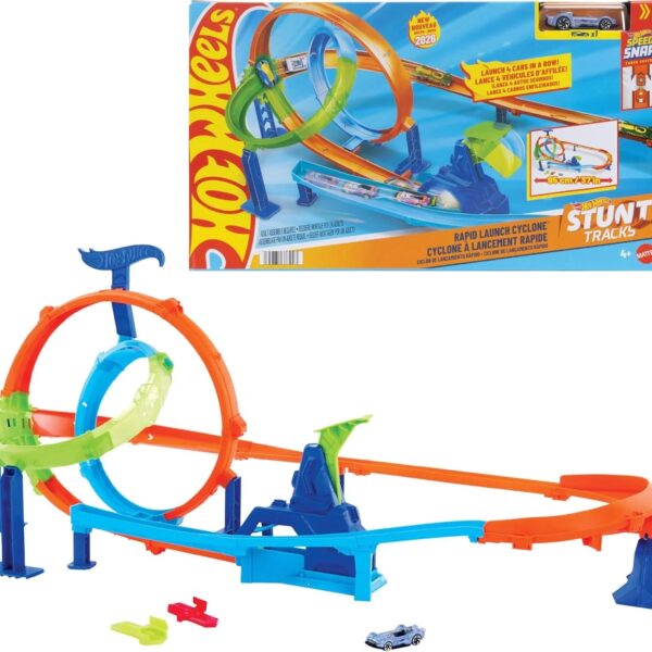 Toy Car Track Set, Stunt Tracks Rapid Cyclone Playset with 1:64 Scale Die-Cast Vehicle