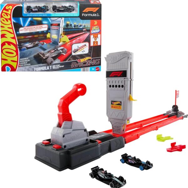 Racing Formula 1 Toy Car Track Set, Race the 2 1:64 Scale Die-Cast Officially Licensed F1
