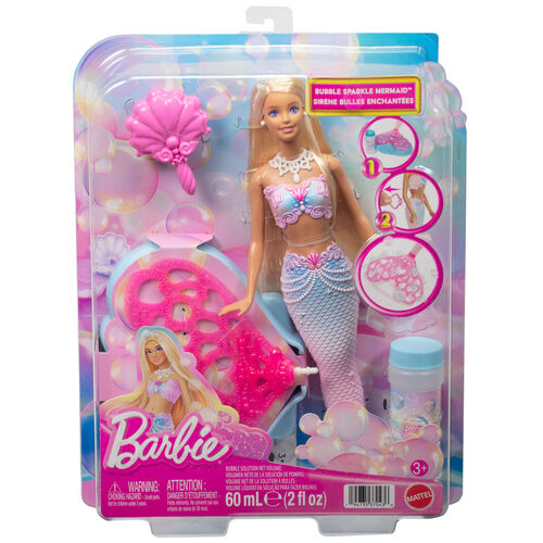 Bubble Sparkle Mermaid Doll with Bubble-Making Feature & Solution