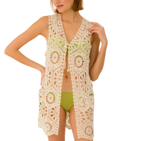 Sleeveless Hippie Boho Crochet Long Vest