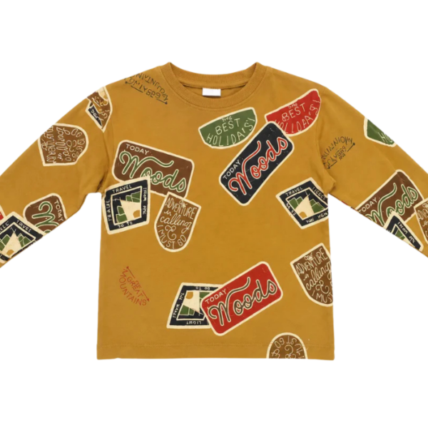 Zara Boys Mustard Yellow With Vacation Themed Text Long Sleeve Blouse