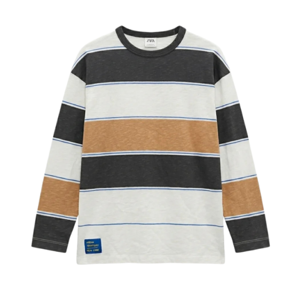 Zara Boys Multicolor Striped Long Sleeve Crew Neck Blouse