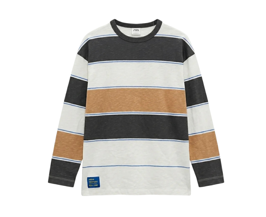 2 Zara Boys Multicolor Striped Long Sleeve Crew Neck Blouse - Image 1