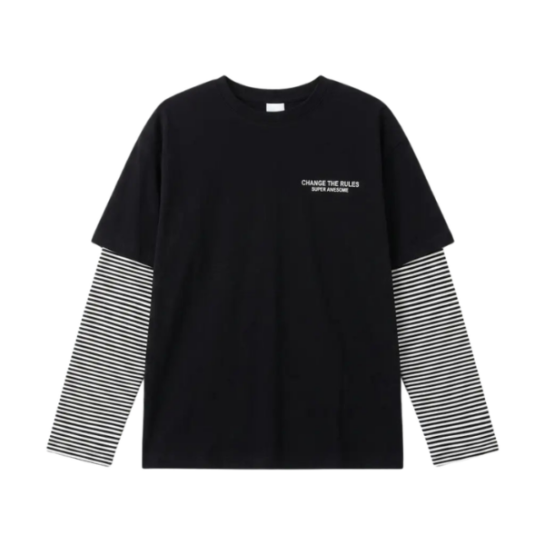 Zara Boys Black And White Graphic Blouse With Striped Sleeves