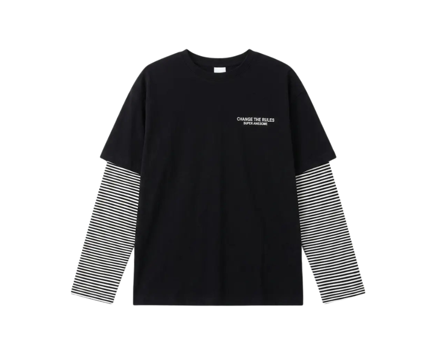 2 Zara Boys Black And White Graphic Blouse With Striped Sleeves - Image 1