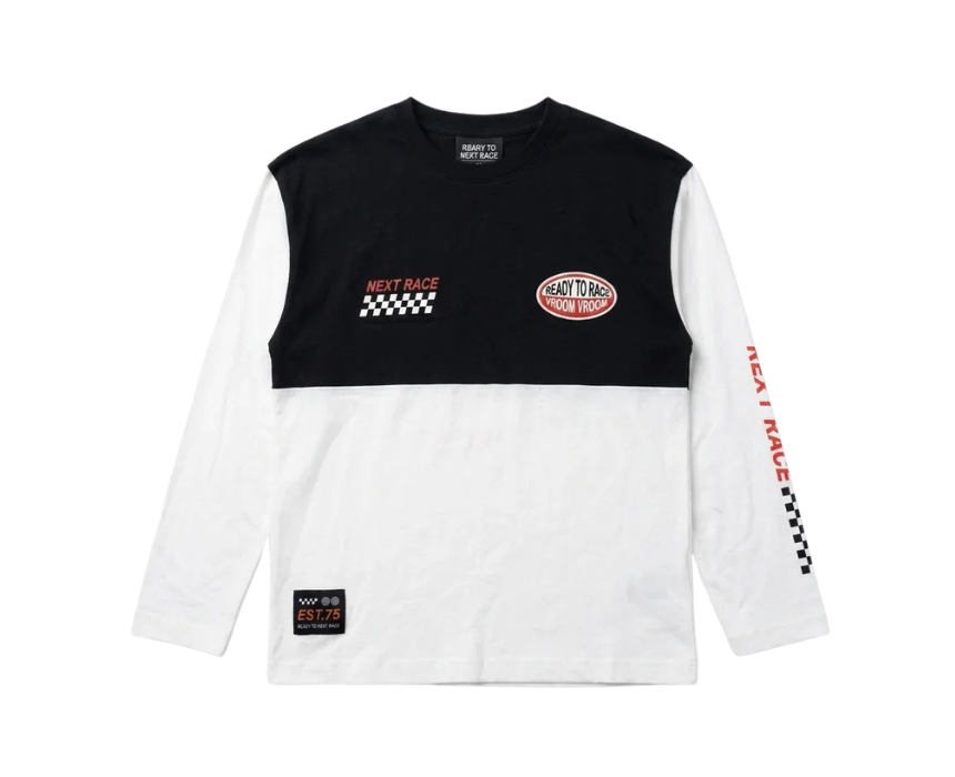 2 Zara Boys White And Black Racing Patch Graphic Blouse - Image 1