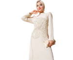Beige Dress With Floral Embellishments - Image 