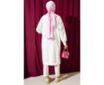 Off White Long Basic Tunic With Emblem Detail And Slit - Image 