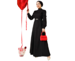 Black Denim Look Flared Dress - Image 