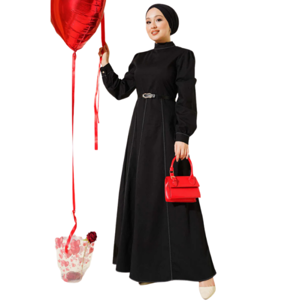 Black Denim Look Flared Dress