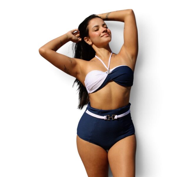 Two-Tone Lace Bikini, Navy and White