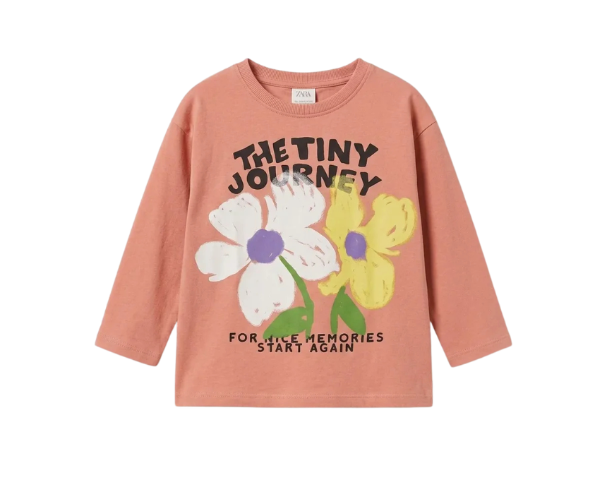 3 Zara Girls Light Peach Graphic Crewneck Blouse - Image 1