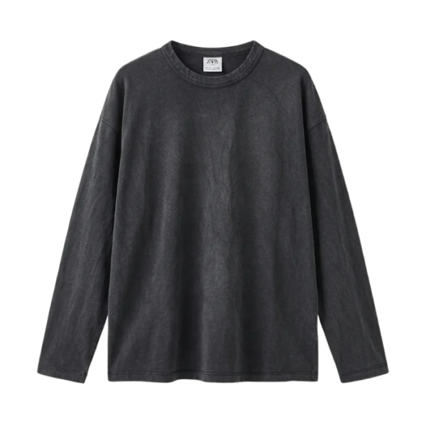 Zara Boys Washed Black Crew Neck Long Sleeve Blouse