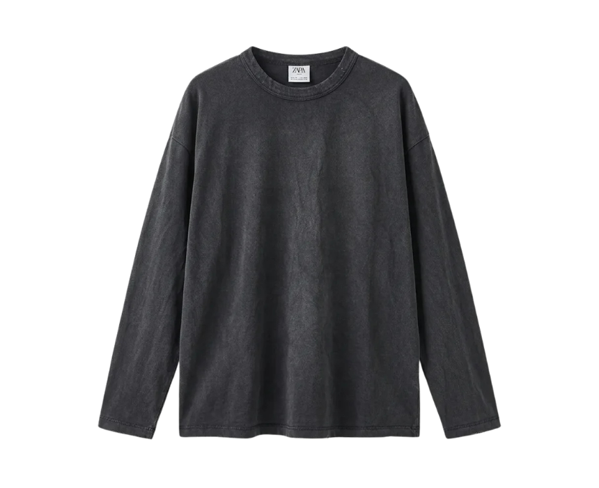 3 Zara Boys Washed Black Crew Neck Long Sleeve Blouse - Image 1