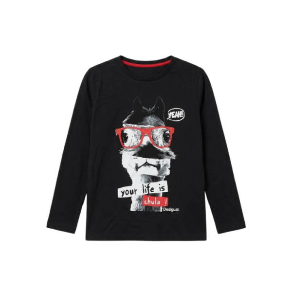 Desigual Boys Black llama Graphic Print Long Sleeve Blouse Desigual In Lebanon