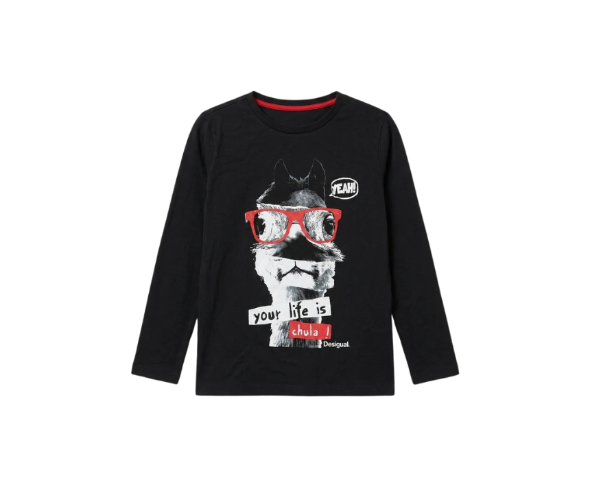 3 Desigual Boys Black llama Graphic Print Long Sleeve Blouse Desigual In Lebanon - Image 1