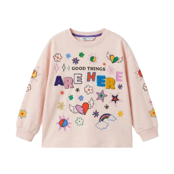 Zara Girls Light Pink All Over Printed Blouse
