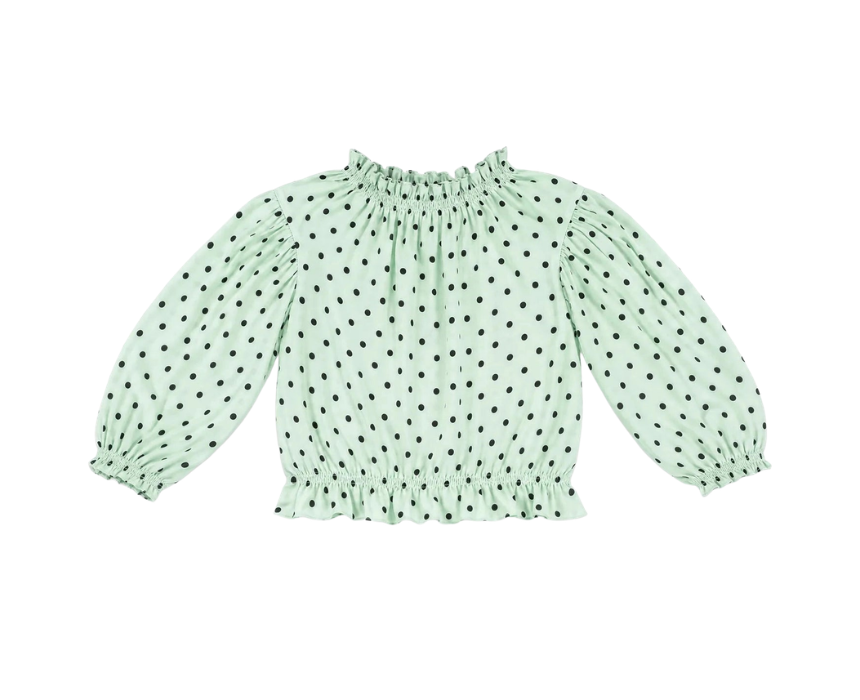 3 Zara Girls Light Mint Green With Dots Black Blouse - Image 1
