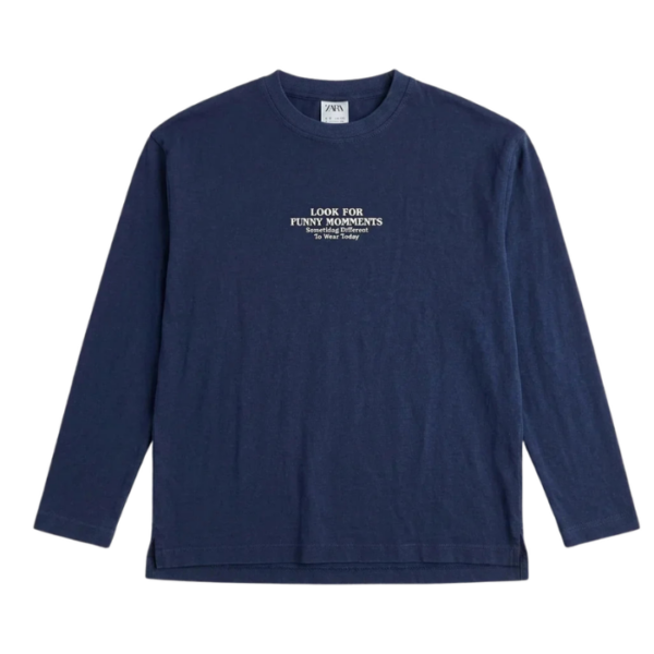 Zara Boys Navy Text Print Long Sleeve Blouse