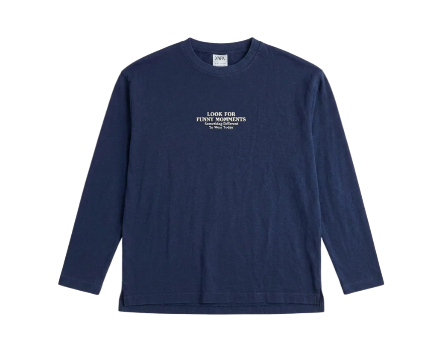 3 Zara Boys Navy Text Print Long Sleeve Blouse - Image 1