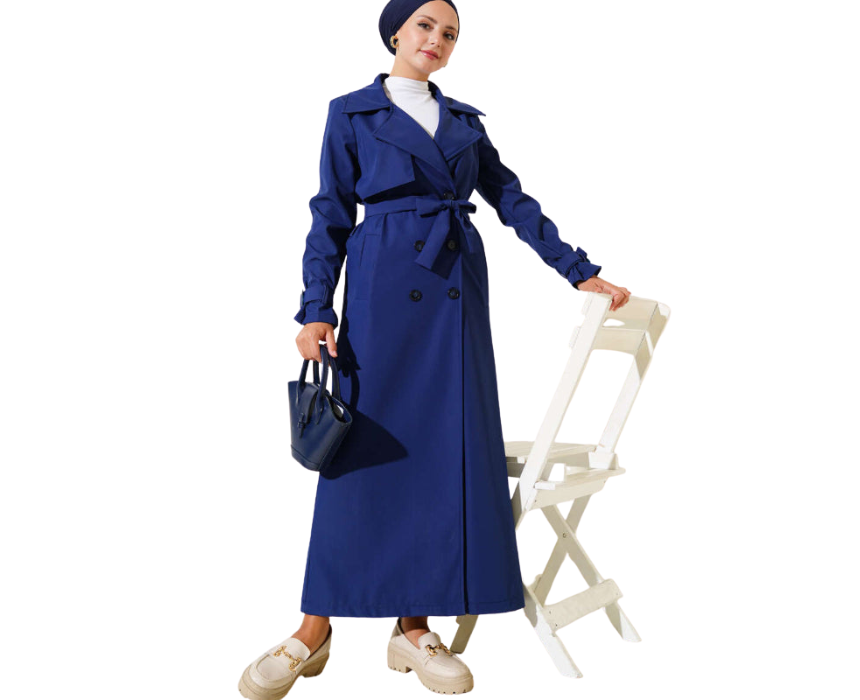 3 Navy Blue Maxi Trench Coat - Image 1