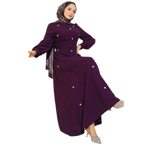 Premium Quality Purple Dress with Pearl Flowers