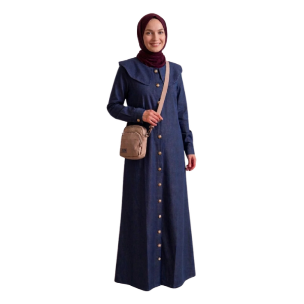 Plus Size Maxi Denim Collar Dress With Gold Buttons