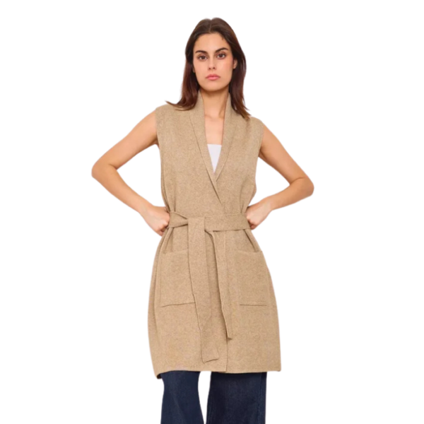 Sleeveless Camel Long Gilet