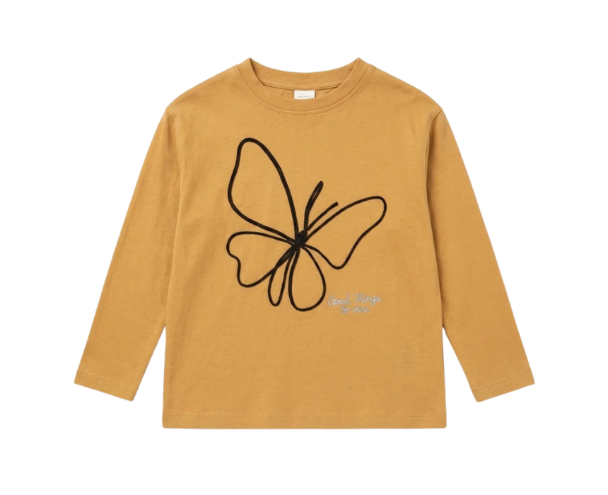 4 Zara Girls Camel Butterfly Outline Blouse - Image 1