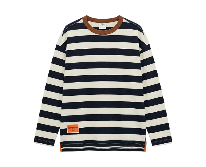 4 Zara Boys Beige Black Striped Long Sleeve Blouse - Image 1