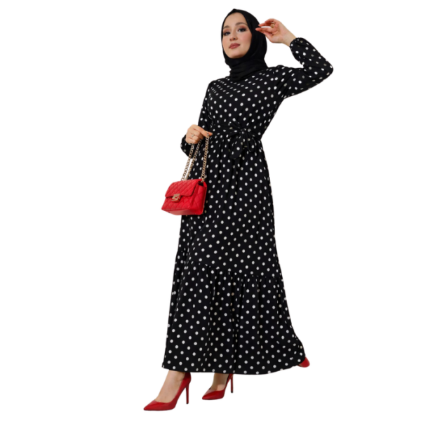 Black And Off White Polka Dot Modest Maxi Dress