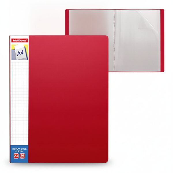 Clear Book Classic With Spine Pocket A4 10 Pockets Red to present and protect documents. #46040