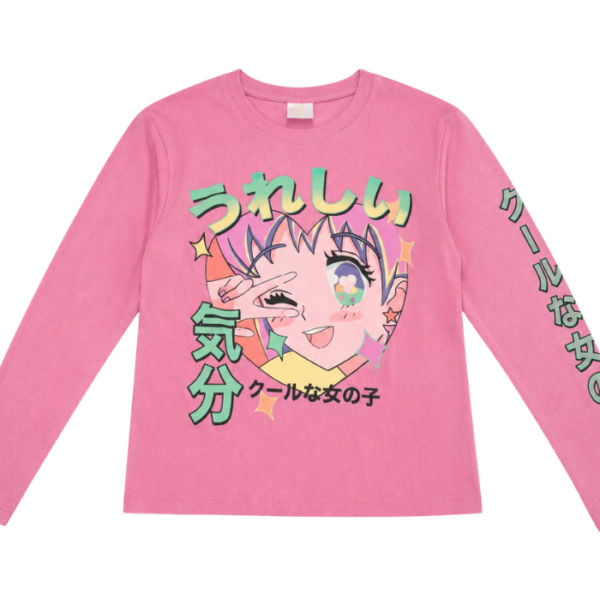 Zara Girls Pink With Anime Character Long Sleeve Blouse