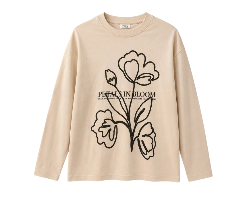 5 Zara Girls Beige Front Embroidered Long Sleeve Blouse - Image 1