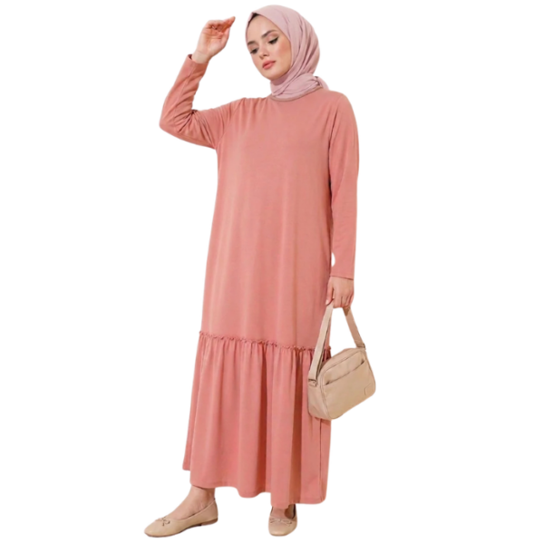 Terracotta Dried Rose Oversized Maxi Dress With Ruffle Hem
