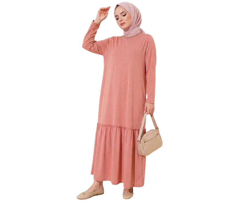 5 Terracotta Dried Rose Oversized Maxi Dress With Ruffle Hem - Image 1