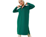 Regular Fit Emerald Green Half Zip Basic Long Tunic - Image 