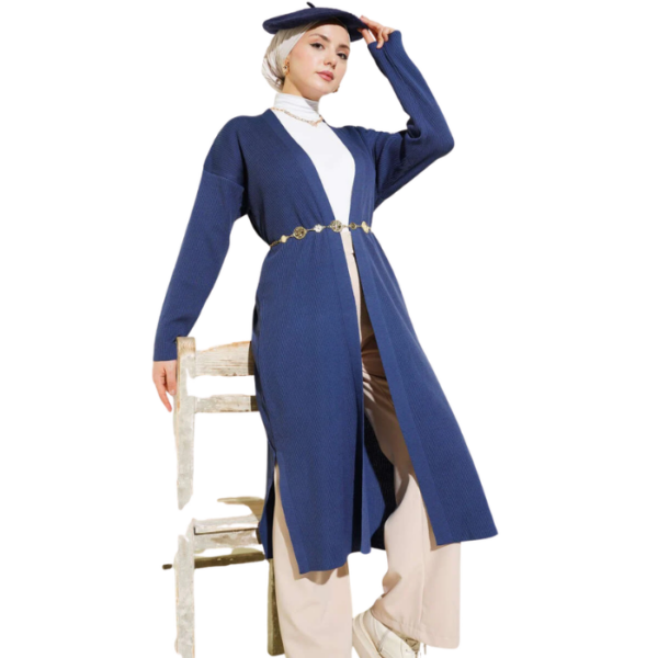 Indigo Fine Ribbed Long Cardigan