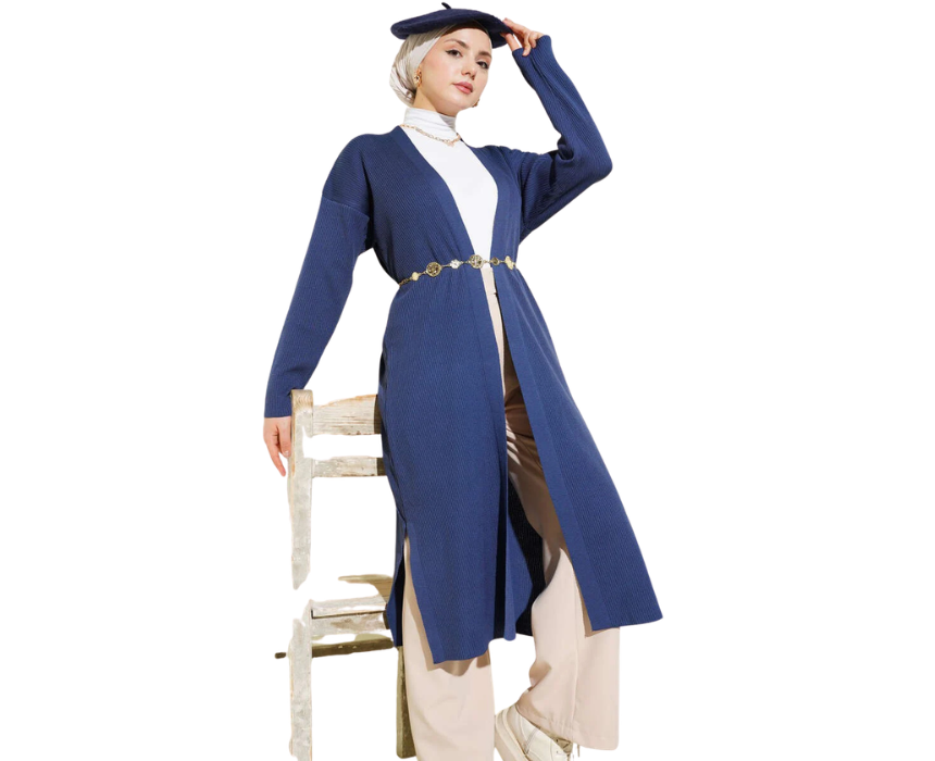 5 Indigo Fine Ribbed Long Cardigan - Image 1