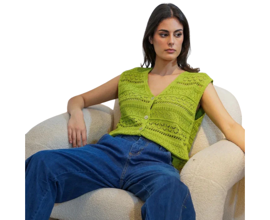5 Grass Green Crochet Style Vest - Image 1