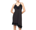 Womens Satin Slip Dress Black Lace - Image 