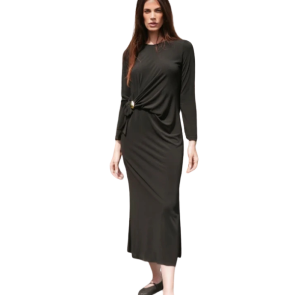 Side drape Jersey Midi Black Dress