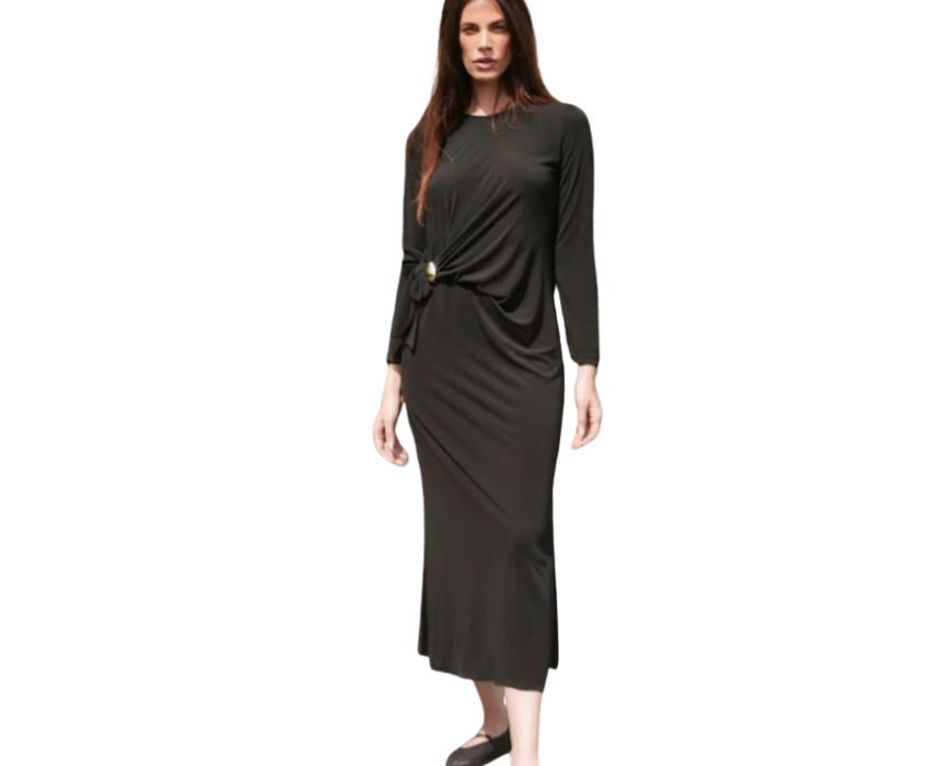 5 Side drape Jersey Midi Black Dress - Image 1
